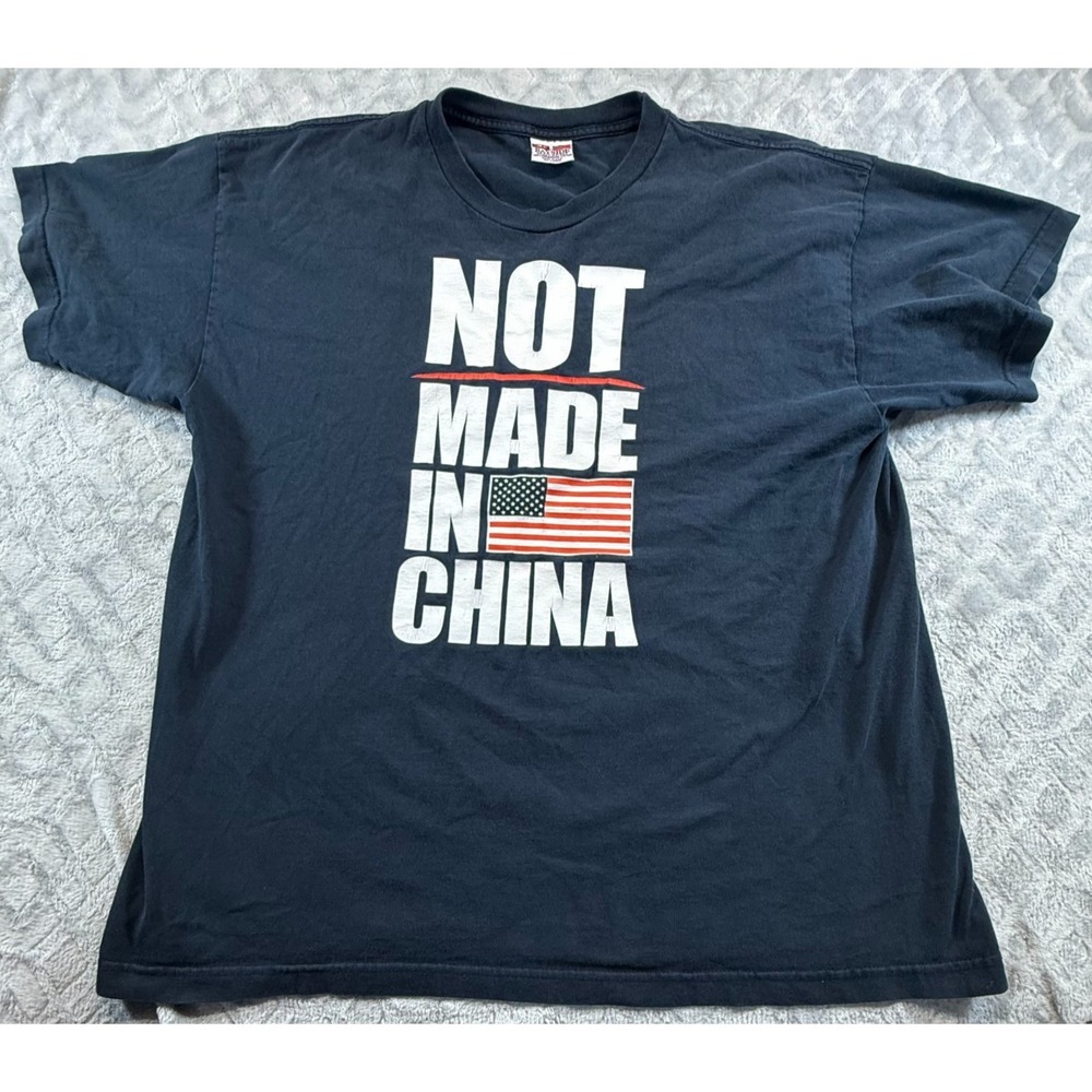 Vintage Bayside Shirt Men XXL Black Not Made In‎ China Funny USA Made Patriotic